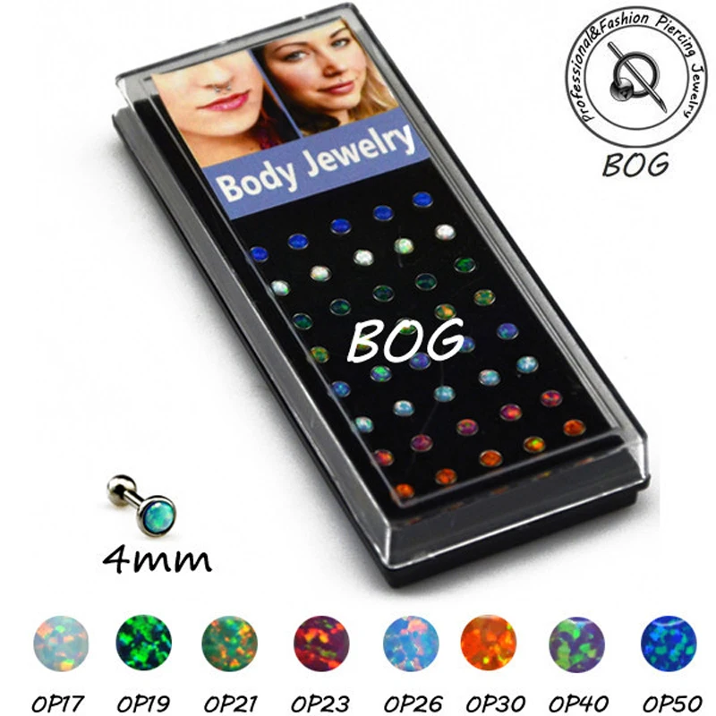 BOG-Lot 40 шт. опал спиральные Серьги Ушной Хрящ Пирсинг кольцо гвоздики ювелирные изделия серьги 16 Калибр 8 цветов 3 мм 4 мм 5 мм топ