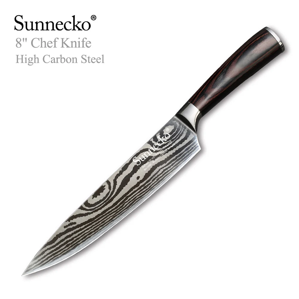 SUNNECKO 8 дюймовый нож шеф повара шлифовальный дамасский лазерный узор лезвия Ножи