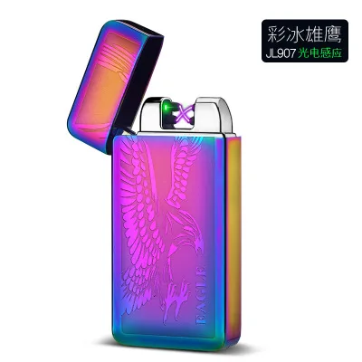 Colorful Eagle Двойная дуга Usb Электронная зажигалка с зеленой зажигалкой лазерный датчик быстрое зажигание пламя меньше ветрозащитная металлическая дуговая зажигалка - Цвет: Colorful Eagle