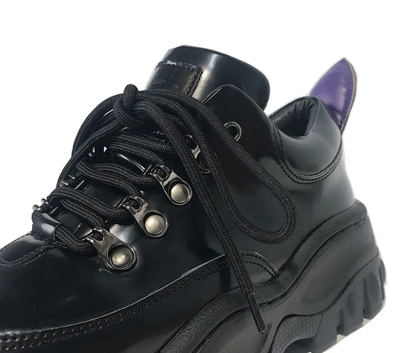 black muffin winter round toe fur slip resistant creepers platform shoes oxfords lace up ladies elevator thick sole women