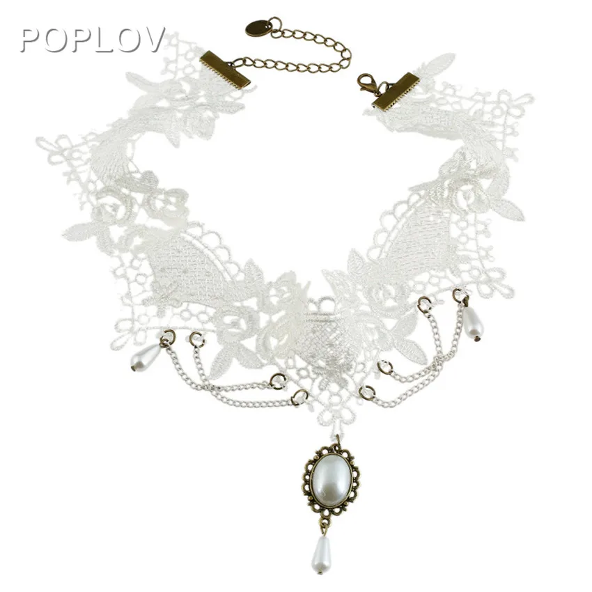 Модные жемчужно белые кружевные бархатные колье для женщин готическое ожерелье