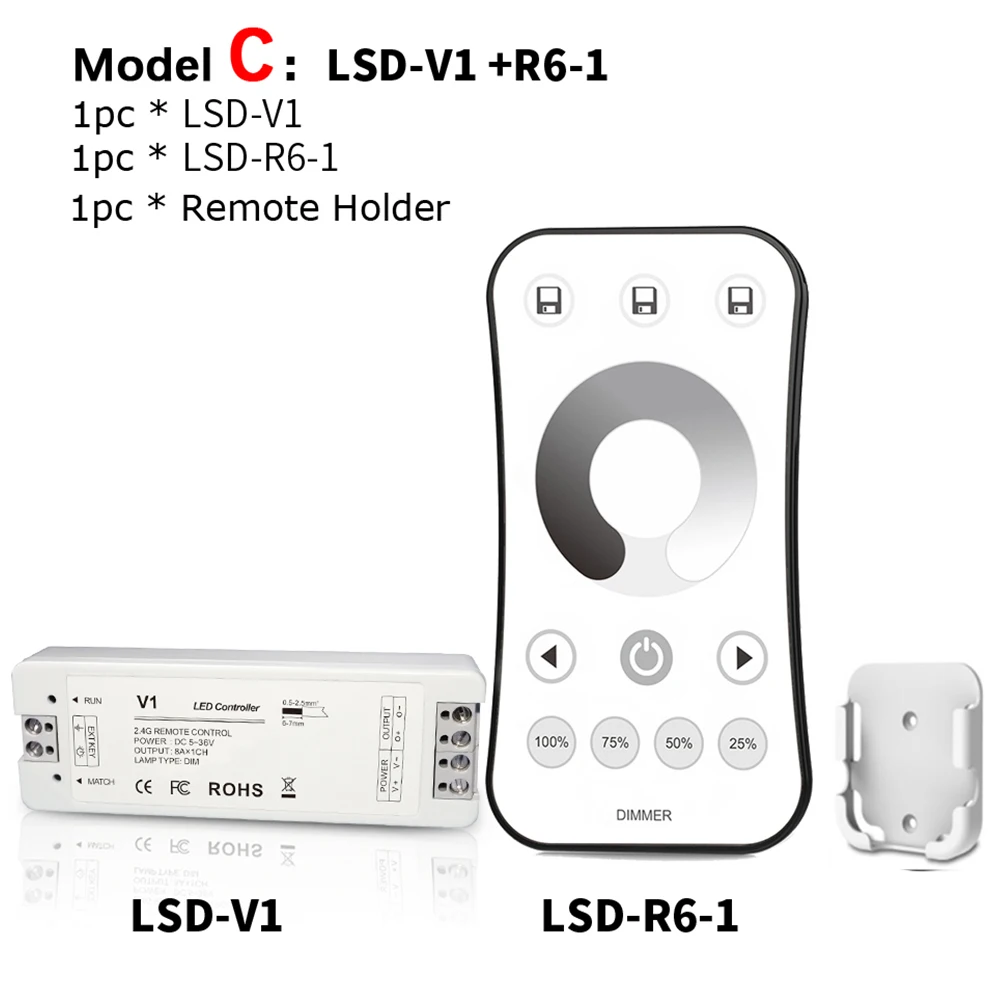 C Model Lisxchda светодиодный диммер 12 В 5 в 24 в 36 В 8A PWM Беспроводной RF светодиодный диммер вкл. Выкл. С пультом дистанционного управления 2,4G для одноцветный светодиодный светильник - Цвет: C Model