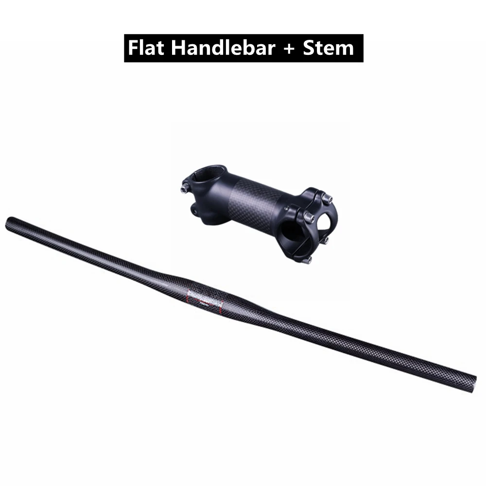 Flat Handlebar Stem Без логотипа, комплекты для руля горного велосипеда 3 k, матовый руль из углеродного волокна для велосипеда+ подседельный штырь+ стержень для велосипеда, MTB Запчасти - Цвет: Flat Handlebar Stem