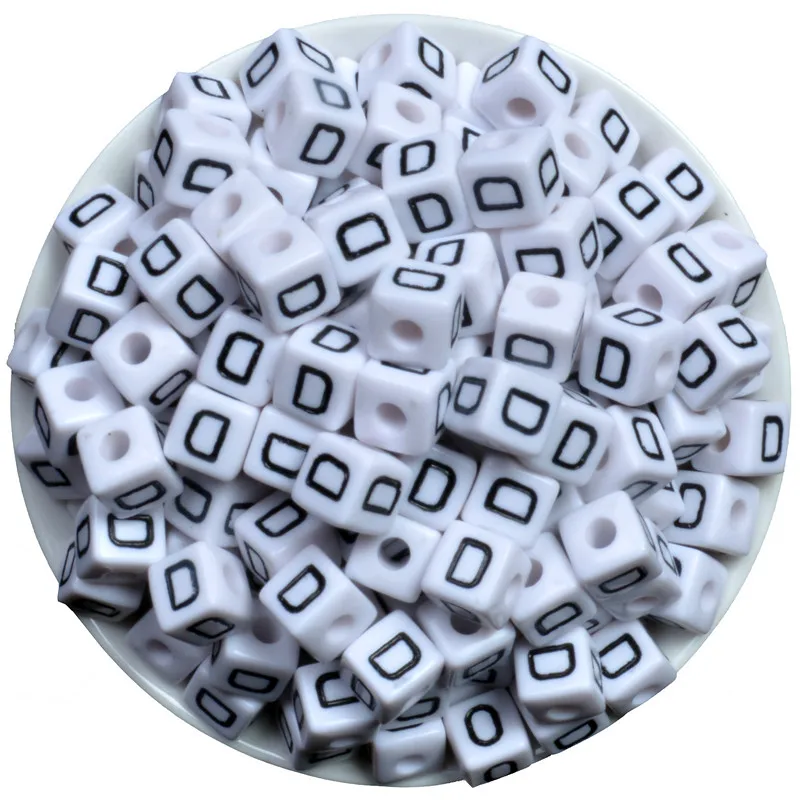 

50 шт одна буква D Белый Алфавит/буквы акриловые кубические бусины аксессуары для ювелирных изделий 10x10 мм