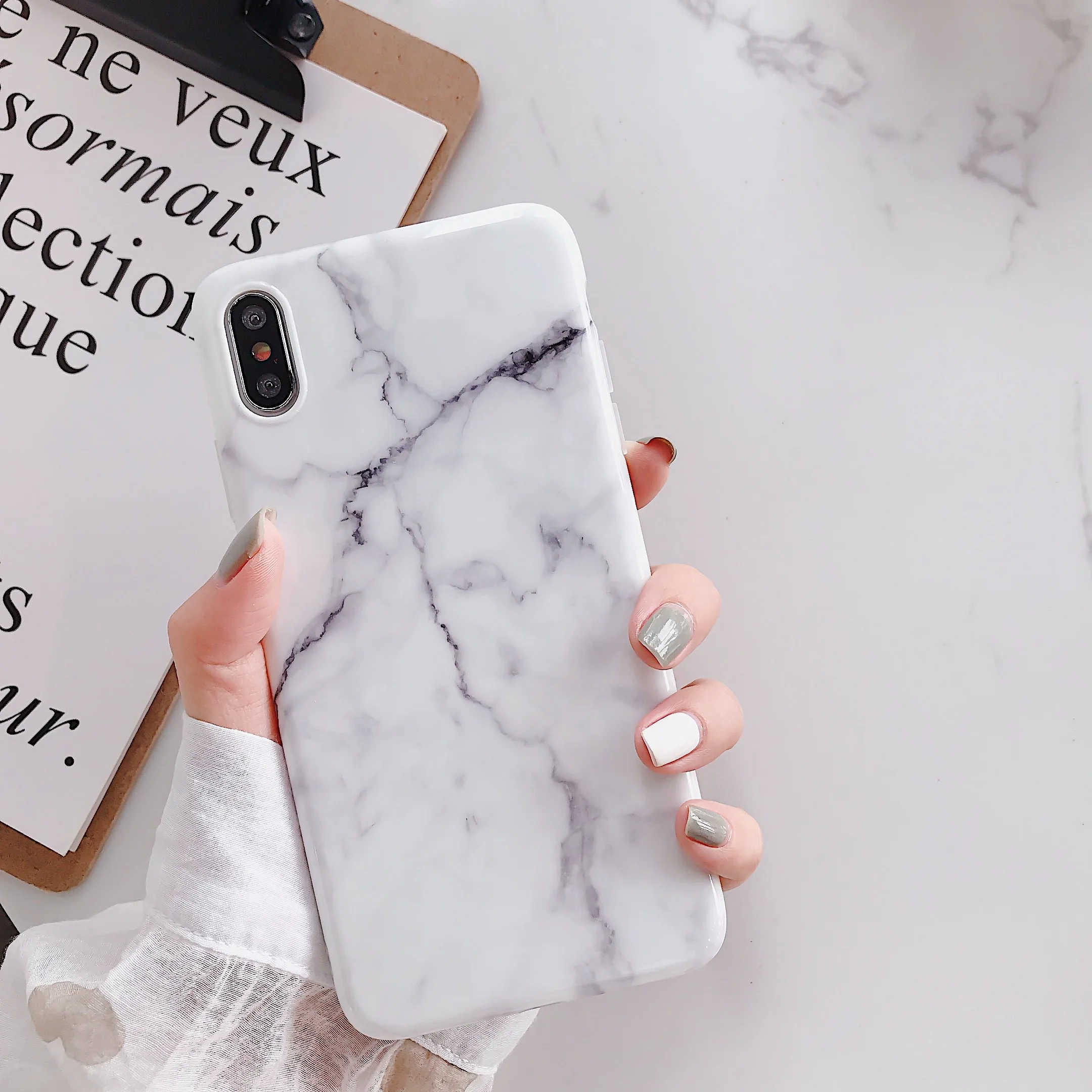 Popular Fashion Glossy Light Pink Blue White Black Marble Phone Cases Cover for iPhone 7P 6 6S 7 8 Plus XS Max XR X Coque Fundas |