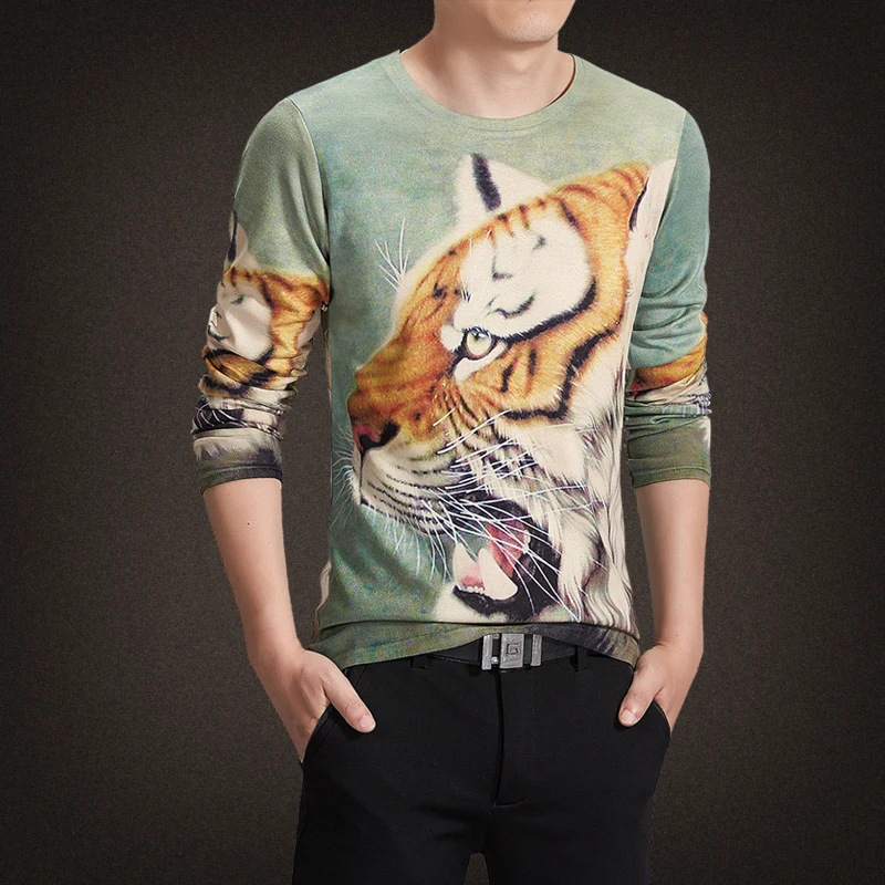 Смешные Футболки Мужчины 3D Отпечатано Тигр Мышцы Slim Fit одежда Трикотажные Хлопок