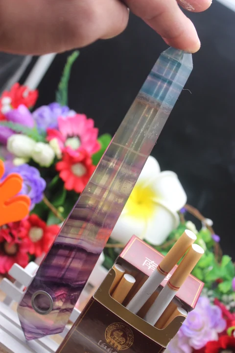 326 г редкий + натуральный кварцевый кристалл желтые фиолетовые полосы флюорит