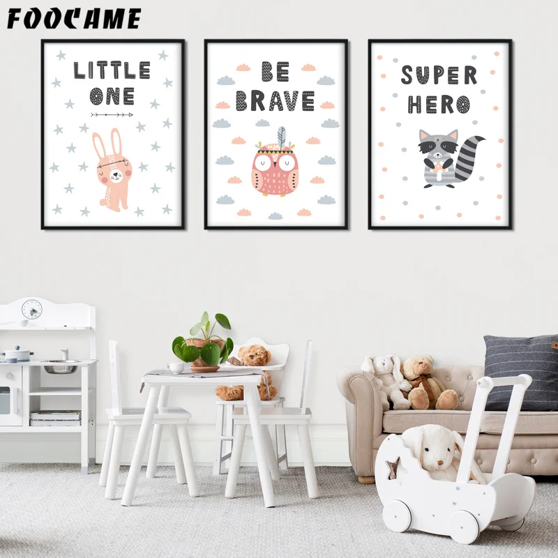 Фон с изображением милого кролика совы енота постеры и принты художественная