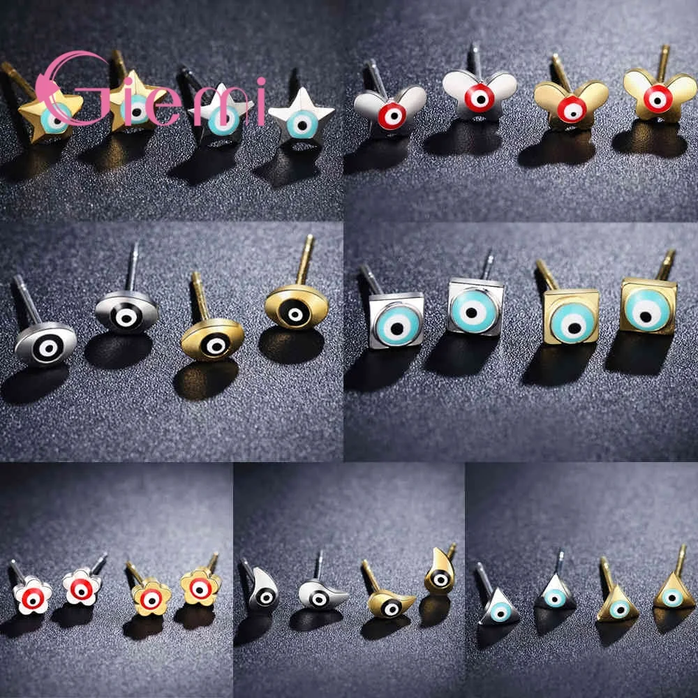 7 видов стилей маленькие серьги гвоздики со сглаза из стерлингового серебра 925