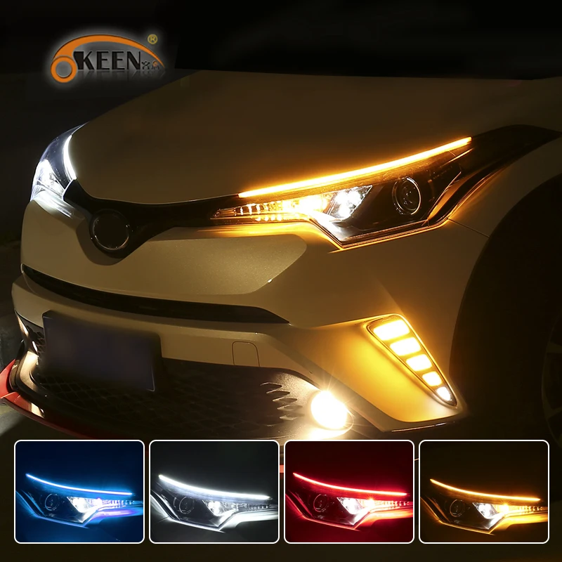 OKEEN 2 шт. автомобильный Стайлинг ультратонкие 30 см 45 см 60 см светодиодный DRL гибкие ангельские глазки фары желтый сигнал поворота белые ходовые огни