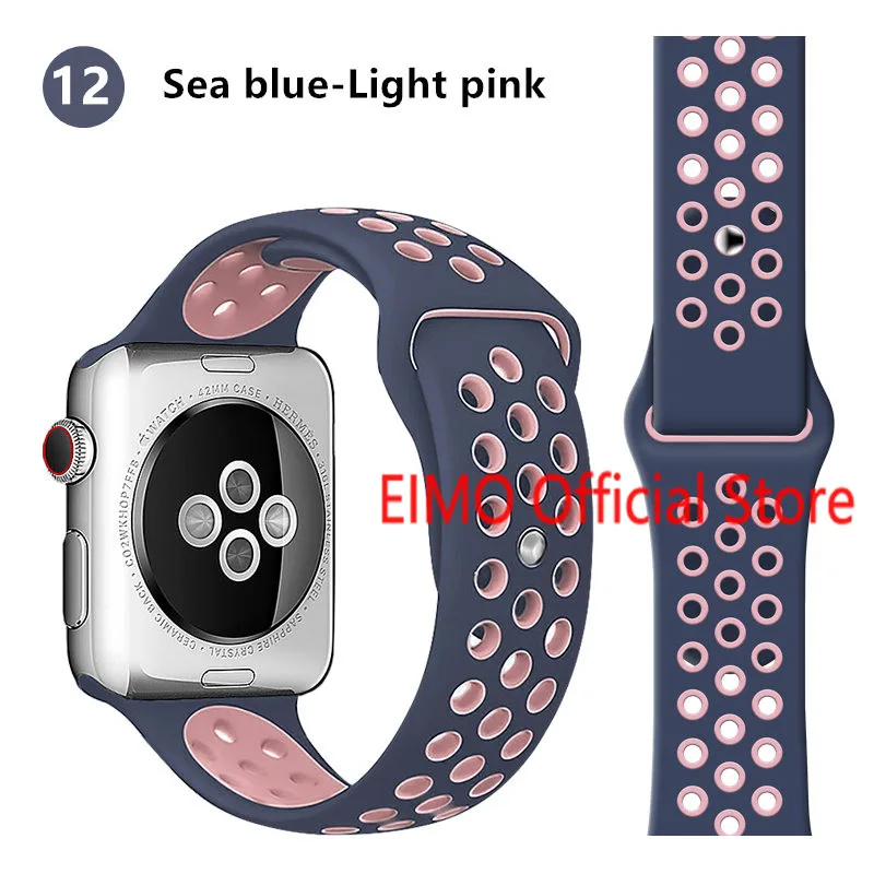 blue pink 12 Ремешок для Apple Watch, 44 мм, 40 мм, 42 мм, 38 мм, iwatch series 5, 4, 3, 2, 1, спортивный силиконовый браслет, ремешок для часов, аксессуары для часов - Цвет ремешка: blue pink 12