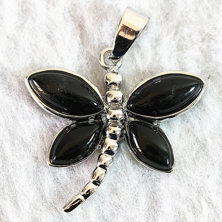 2 стиль черный агат и зеленый нефрит стрекоза кулон 29*29 мм fit diy ожерелья