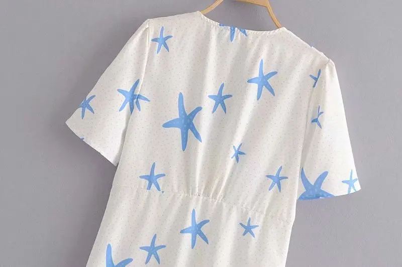 2018 для женщин в винтажном стиле с v-образным вырезом коротким рукавом Печать на