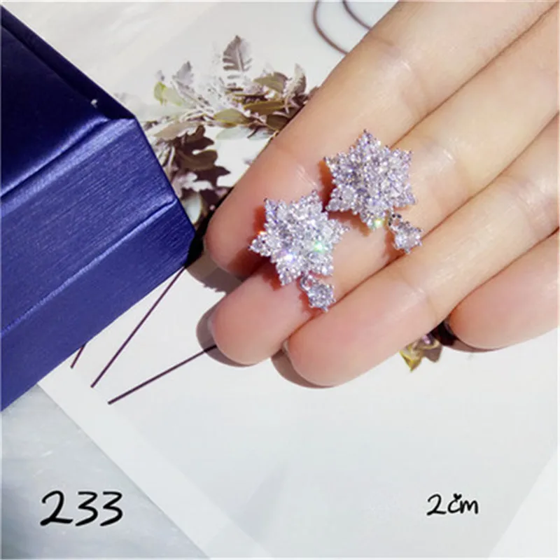 Серьги-капли для женщин, Стерлинговое Серебро S925, хорошее ювелирное изделие, супер яркий кубический цирконий, хрустальные стразы, подвески для женщин - Цвет камня: 233-Silver Needle