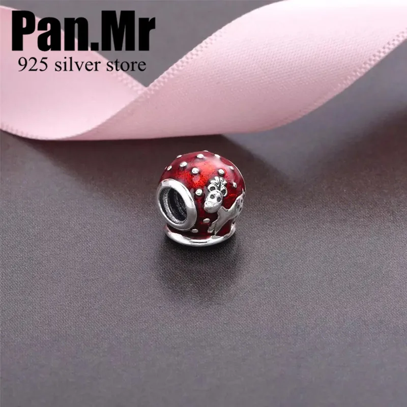 perfect Red Enamel Snow Globe Reindeer charms Beads Fit Bracelet Diy Jewelry 925 Sterling Silver Bead Charm | Украшения и