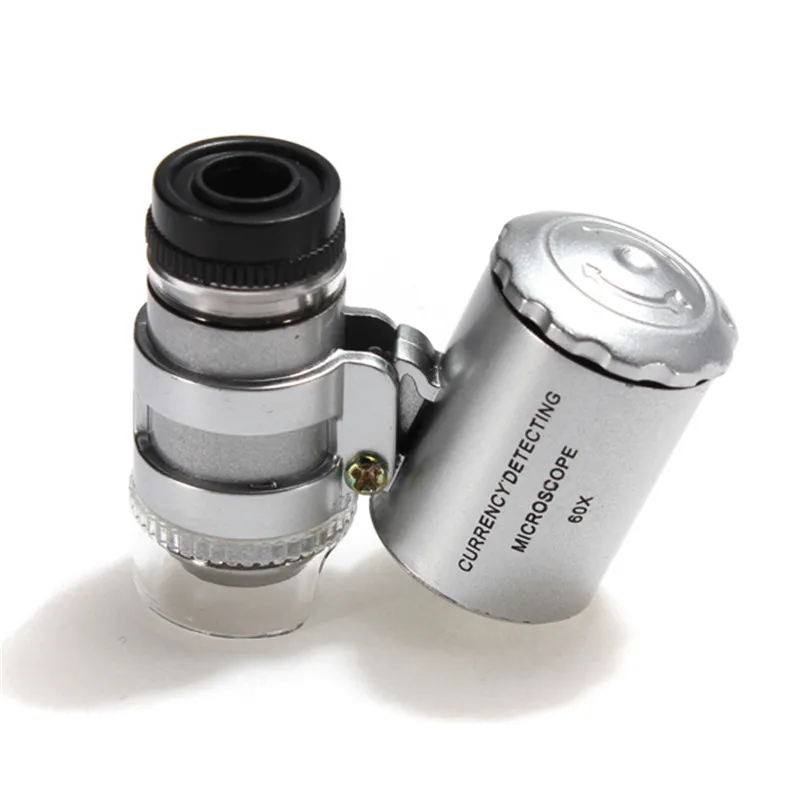 60X Мини микроскоп Ювелир Лупа объектив с подсветкой Стекло светодиодный