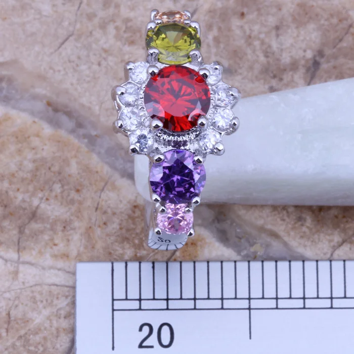 Приятный многоцветный Multigem посеребренное кольцо Размер 5 / 6 7 8 D640|ring buoy|ring gothicring wide