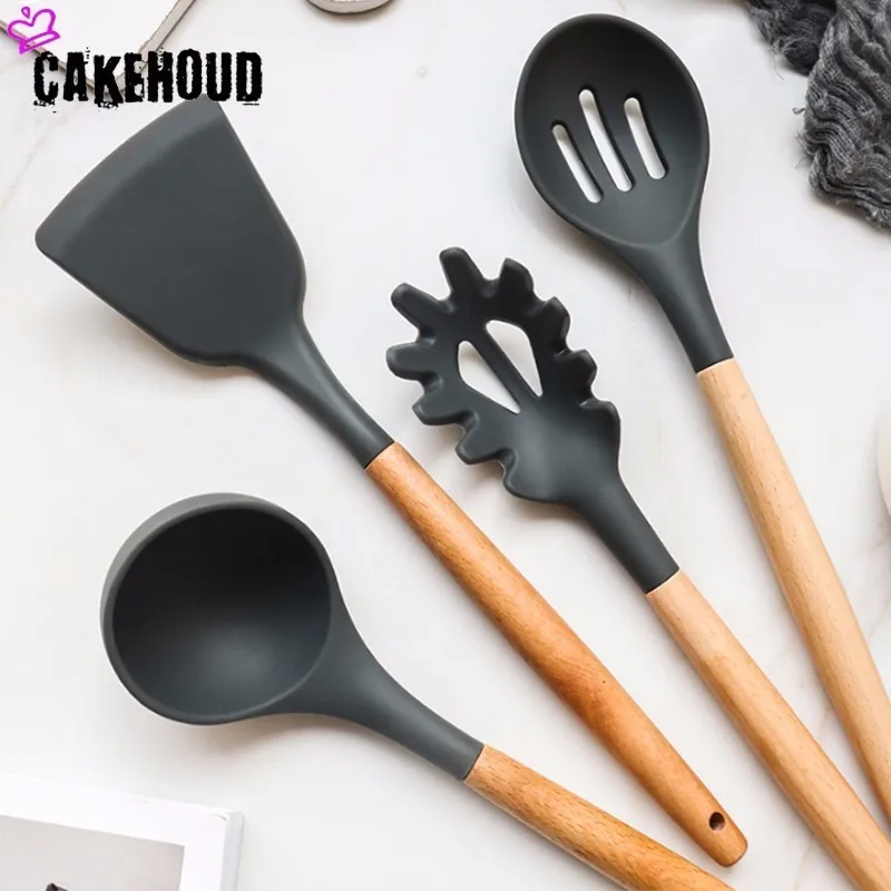 CAKEHOUD 9 шт набор деревянная ручка силикон кухонные принадлежности антипригарная