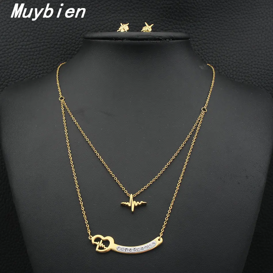 MUYBIEN Gold Color Lightning Ladies Necklace Earrings Jewelry Set Stainless Steel Charm Wedding Engagement Bijoux SGEKAXAJ | Украшения и
