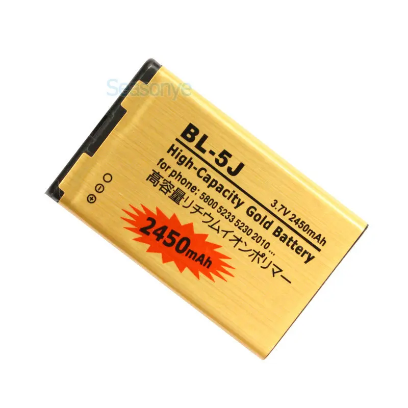 Seasonye 2 шт./лот 2450 мАч BL-5J Золотая сменная батарея для Nokia 5800 XpressMusic N900 5230 C3 5230c 5800xm