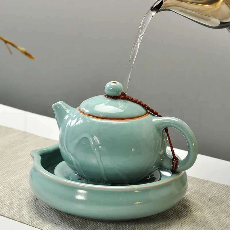 

2019 Dehua Ru kiln teapot single pot large ceramic Xi Shi pot teapot Longquan celadon teapot tea set