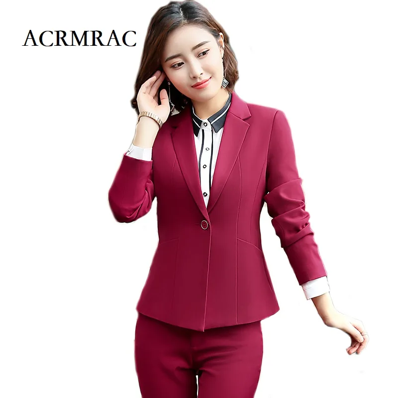 

ACRMRAC Women suits Slim Autumn And Winter Solid color jacket Pants 2-piece set OL Formal Women pants suits Women business suits