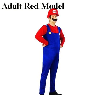 Adult Red Model Костюмы на Хэллоуин, костюм Супер Марио Луиджи, костюм для детей/взрослых, фантазия, косплей, комбинезон, костюм Марио, Братья Марио - Цвет: Adult Red Model