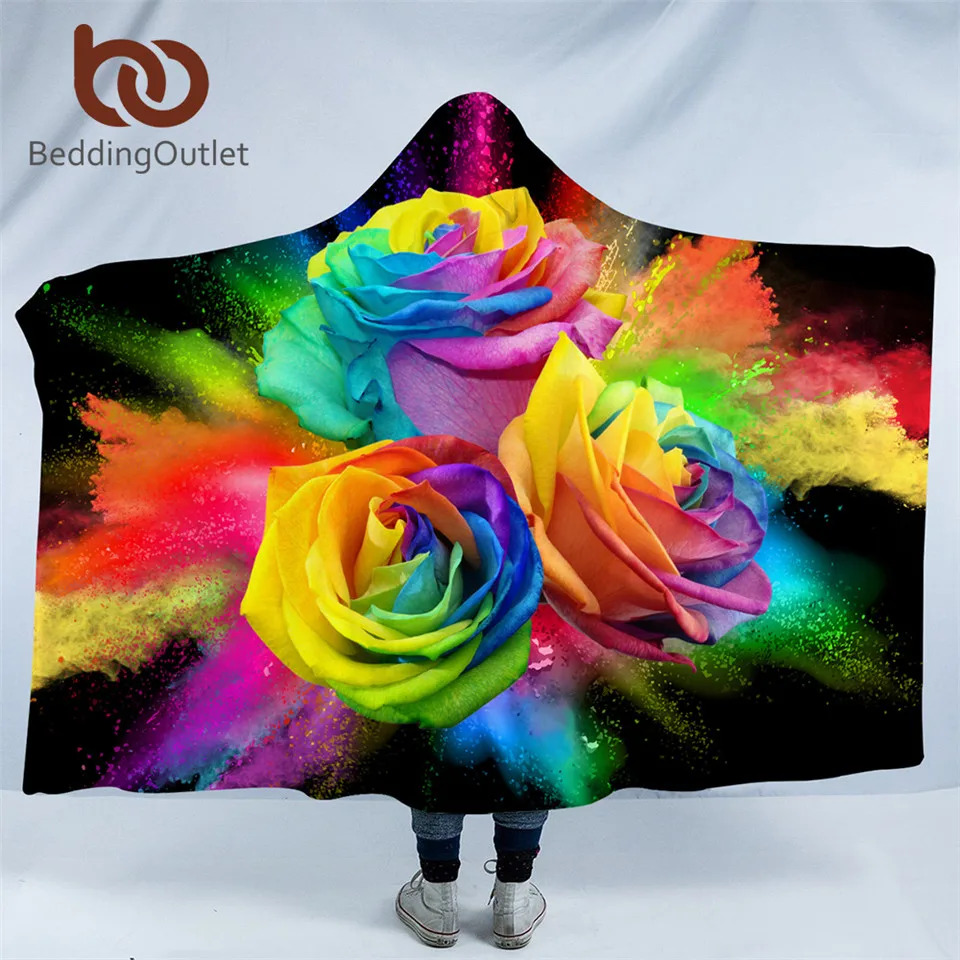 BeddingOutlet женское одеяло с капюшоном цветными розами 3D принт флисовое шерпа