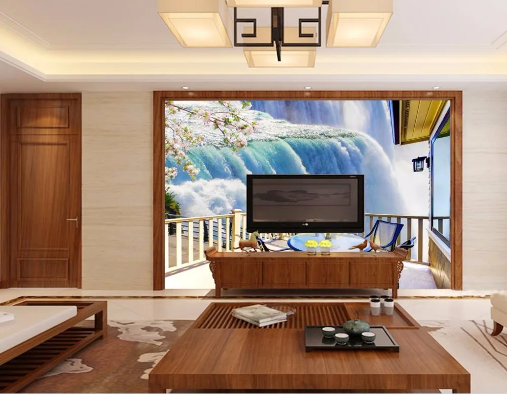 balcony Waterfall scenery 3D Landscape Wallpaper Any room Wall Mural Custom Photo | Обустройство дома
