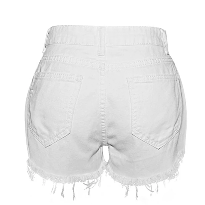 Europe Summer Fashion S-2XL Short Jeans Woman Pure Color White Slim Irregular Ripped for Women Holes Pockets Denim Shorts |