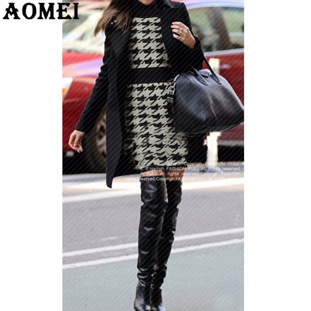 2019 женский зимний свитер в &quotгусиную лапку&quot платье мини трикотажная одежда