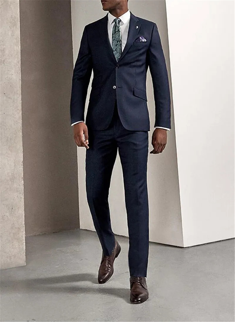Темно синий мужской костюм на заказ облегающий из 2 предметов (куртка + брюки)