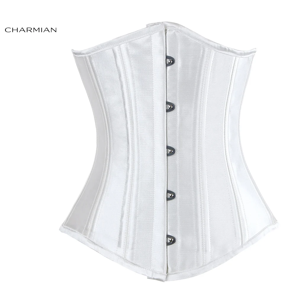 White Charmian Женский 26 корсет под грудь с двойными стальными косточками элегантный белый свадебный корсет талии тренер Cincher атласное Корректирующее белье для тела - Цвет: White