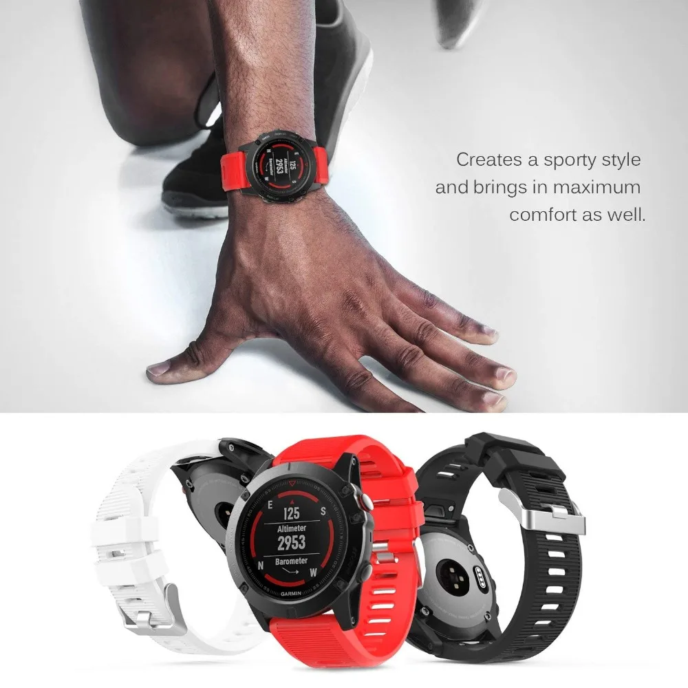 Ремешок для смарт-часов Garmin Fenix 5X/Fenix 3 HR сменный мягкий силиконовый