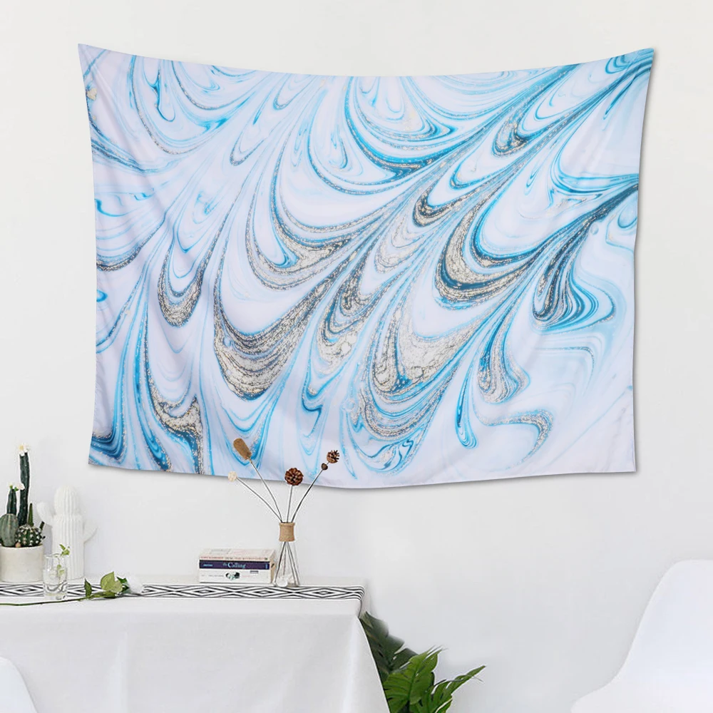 Синий завиток гобелен под мрамор печать полиэстер настенный ковер Коврик для