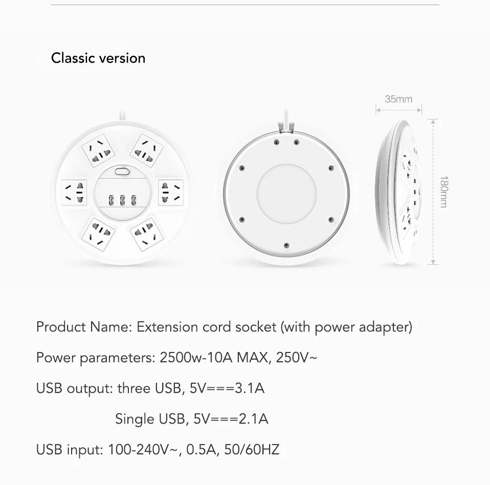 Xiaomi TP Lightning защитная лента питания 6 портов с 3 USB 2500 Вт 10А 2.1A USB защита от перенапряжения зарядное устройство длина 1,8 м