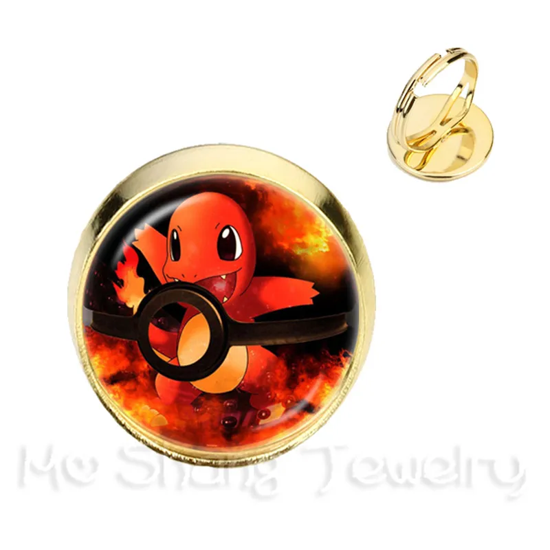Pikachu Pokemon Pokeball кольца 16 мм круглые стеклянные колпачки и серебро/Golder покрытием 2 цвета регулируемые кольца для женщин девушек Подарок