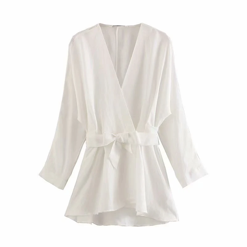 Женская летняя рубашка с V образным вырезом и длинным рукавом| |