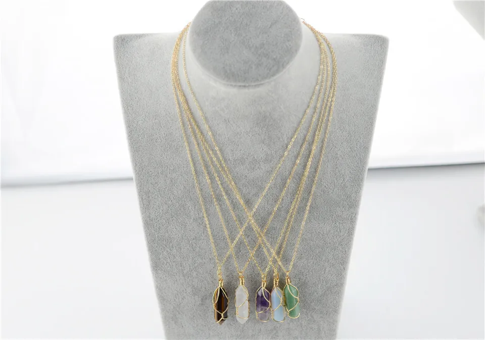 Wholesale Gold &amp Silver Cover Crystal Point Pillar Charm Prism Trendy Natural Stone Pendant for Necklaces Jewelry Making 24PCS |