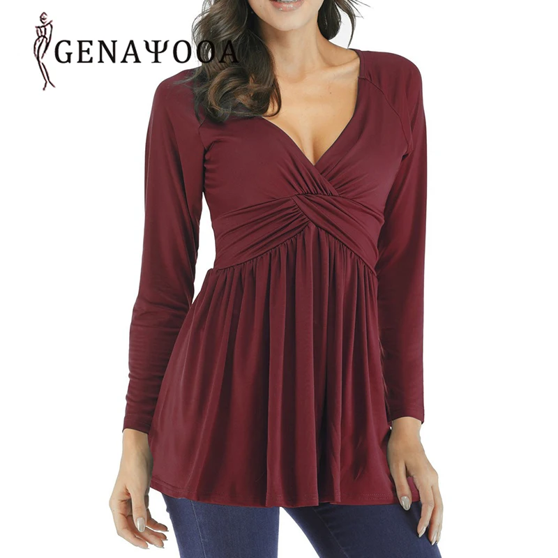 Футболка женская оверсайз с длинным рукавом и глубоким V образным