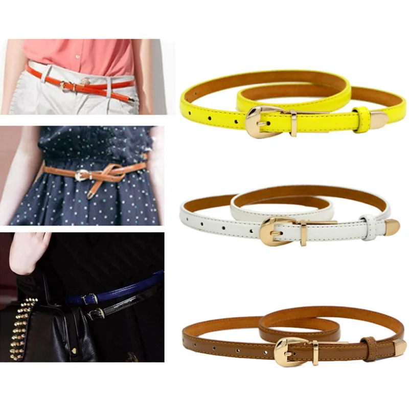 Женский кожаный ремень с металлической пряжкой Тонкий Повседневный Пояс
