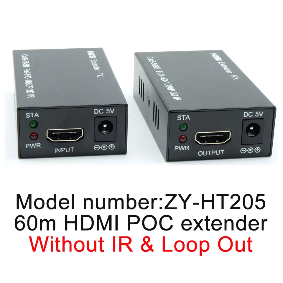 Without IR Loop Out HDMI удлинитель с 2 портами HDMI разветвитель Расширение HDMI 1080P сигнала до 60 м RJ45 передатчик TX/RX с ИК-конвертером поддержка CAT6 - Цвет: Without IR Loop Out