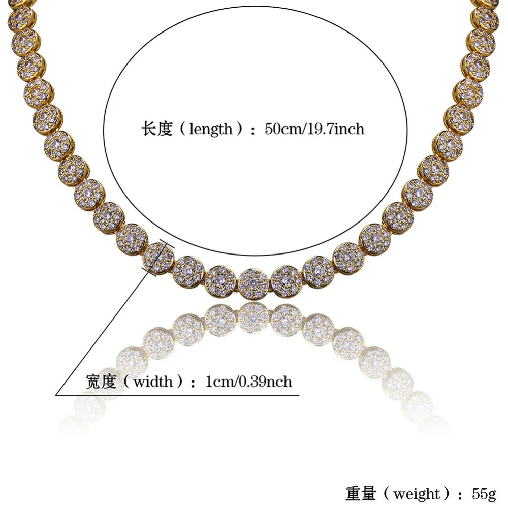 В стиле «хип-хоп» Bling Круглый Кофейные зерна Цепочки и ожерелья цвета: золотистый, серебристый 1 ряд CZ камень теннис цепи Чокеры Цепочки и ожерелья s для Для мужчин ювелирные изделия