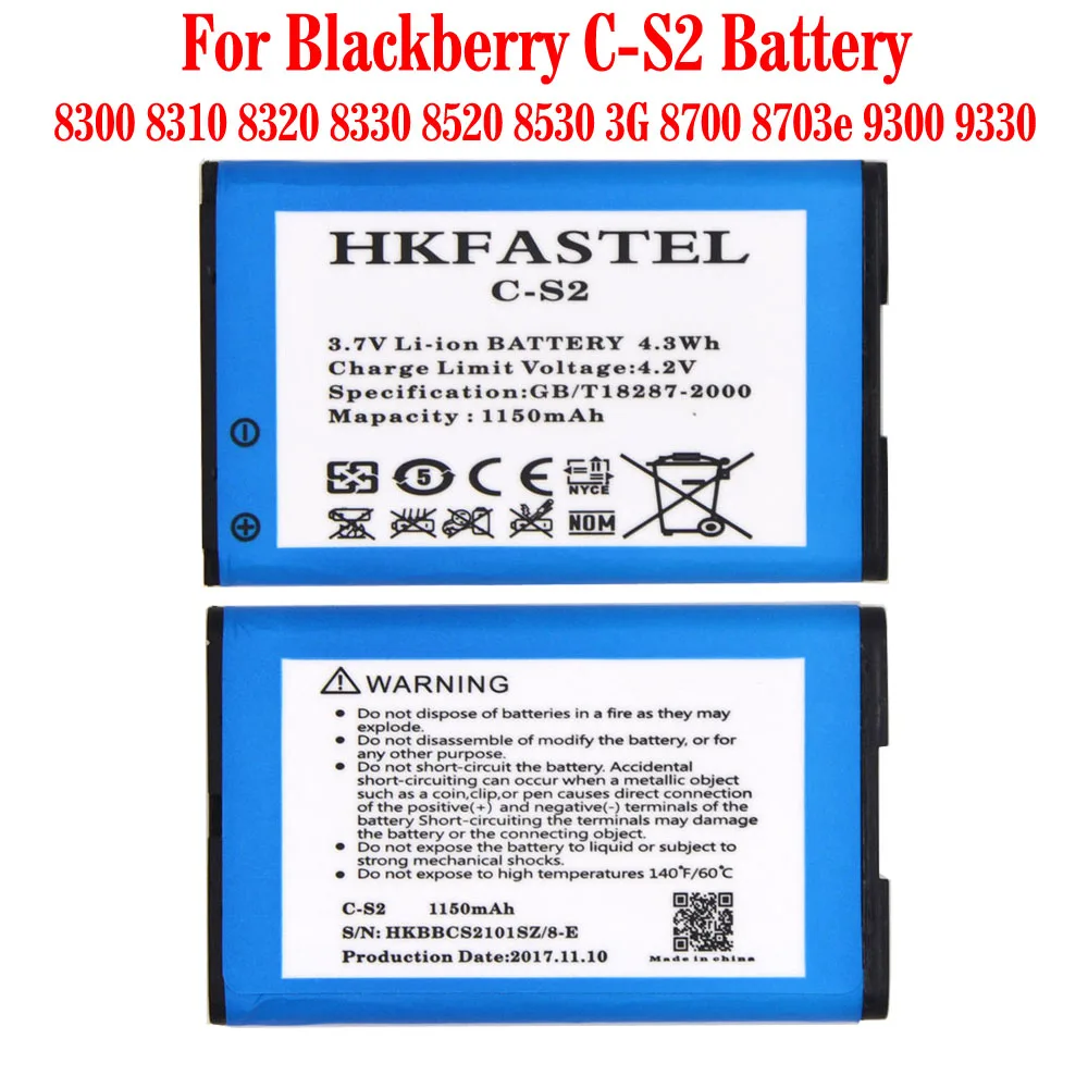 HKFASTEL Новый C-S2 CS2 литий-ионный аккумулятор для мобильного телефона Батарея Blackberry