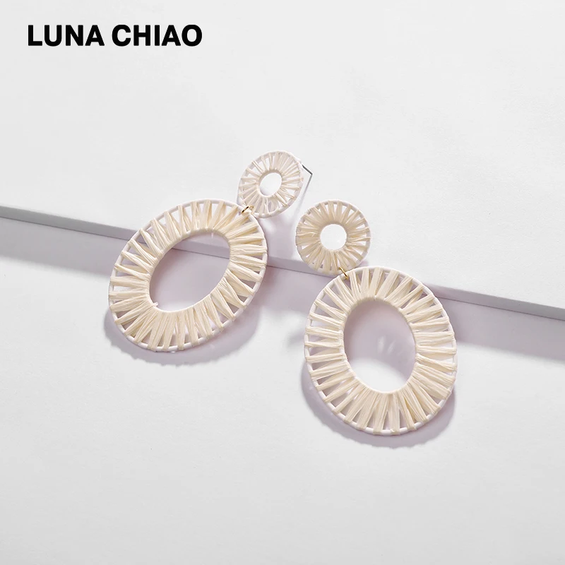Женские Разноцветные серьги LUNA CHIAO большие овальные из соломы с радужной