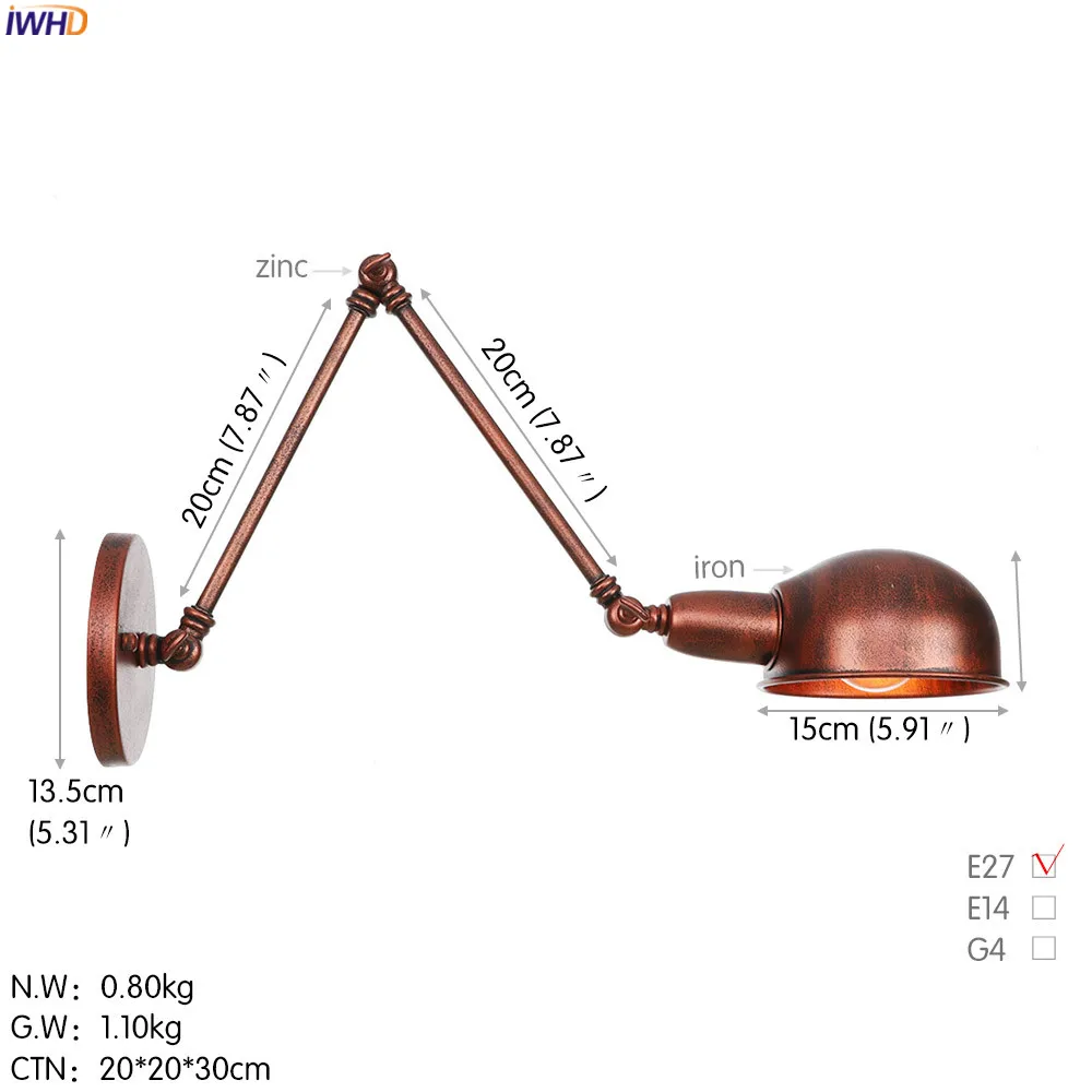 IWHD деревенская Ретро светодиодная винтажная настенная лампа для ванной комнаты