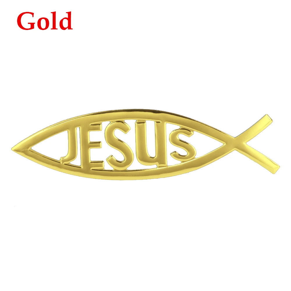 gold Новинка, 3D эмблема христианского Иисуса, рыбы, логотип, Эмблема для багажника автомобиля, наклейки для стайлинга автомобиля, виниловая графическая наклейка, красное золото, хром - Название цвета: gold