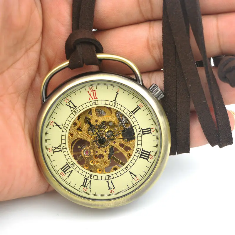 

SHUHANG Brand Mens Skeleton Pocket Watch Quality Mechanical Movement Hand Wind Roman Numerals Vintage Style Reloj De Bolsillo