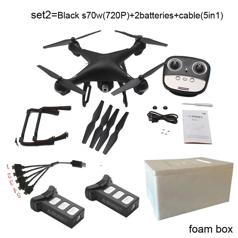 set2 S70W GPS fpv Радиоуправляемый Дрон с 1080 P or720 HD Регулируемый широкий угол Камера Wi-Fi в режиме реального времени fpv Follow Me возвращении домой Радиоуправляемый квадрокоптер - Цвет: set2