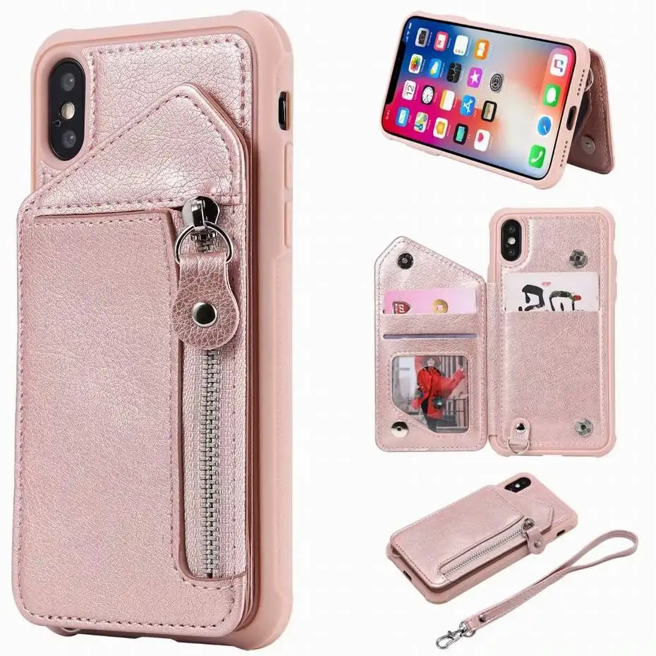 Роскошный кожаный чехол-кошелек на молнии с откидной крышкой для IPhone X XS MAX XR 8 7 6 6s Plus 5 5S SE Cards Cash Pocket, Кожаные чехлы-книжки Fundas